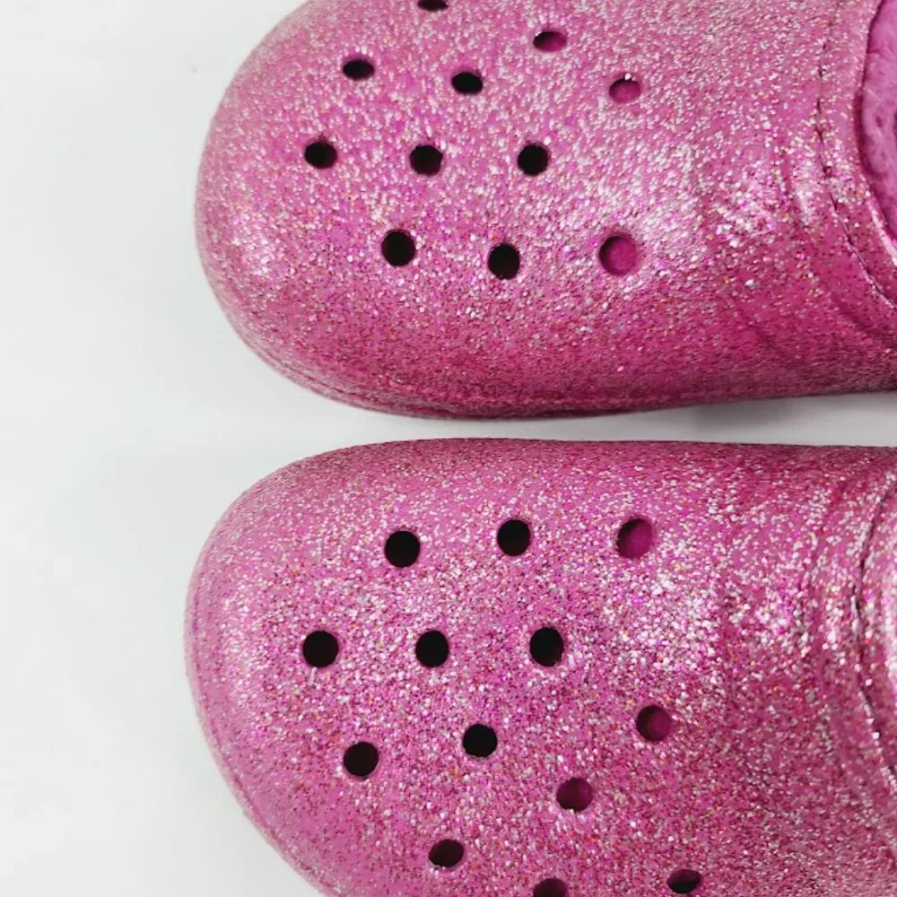 Crocs Girl's Pink Classic Lined Glitter Slip-On Casual Clogs Size‎ US 13